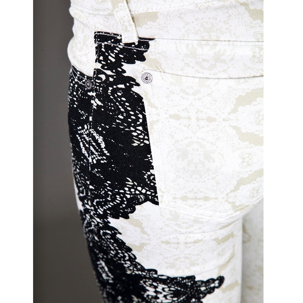 7FAM lace pattern printed color block skinny jeans - Picture 8 of 8